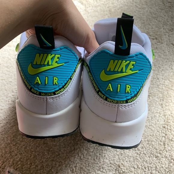 Nike Air Max 90 SE worldwide white blue fury black volt in box + laces stickers - Picture 6 of 11